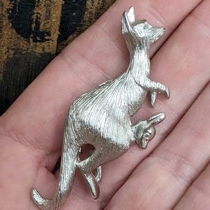 Vintage Napier Articulated Kangaroo W/Joey Brooch Silver Tone